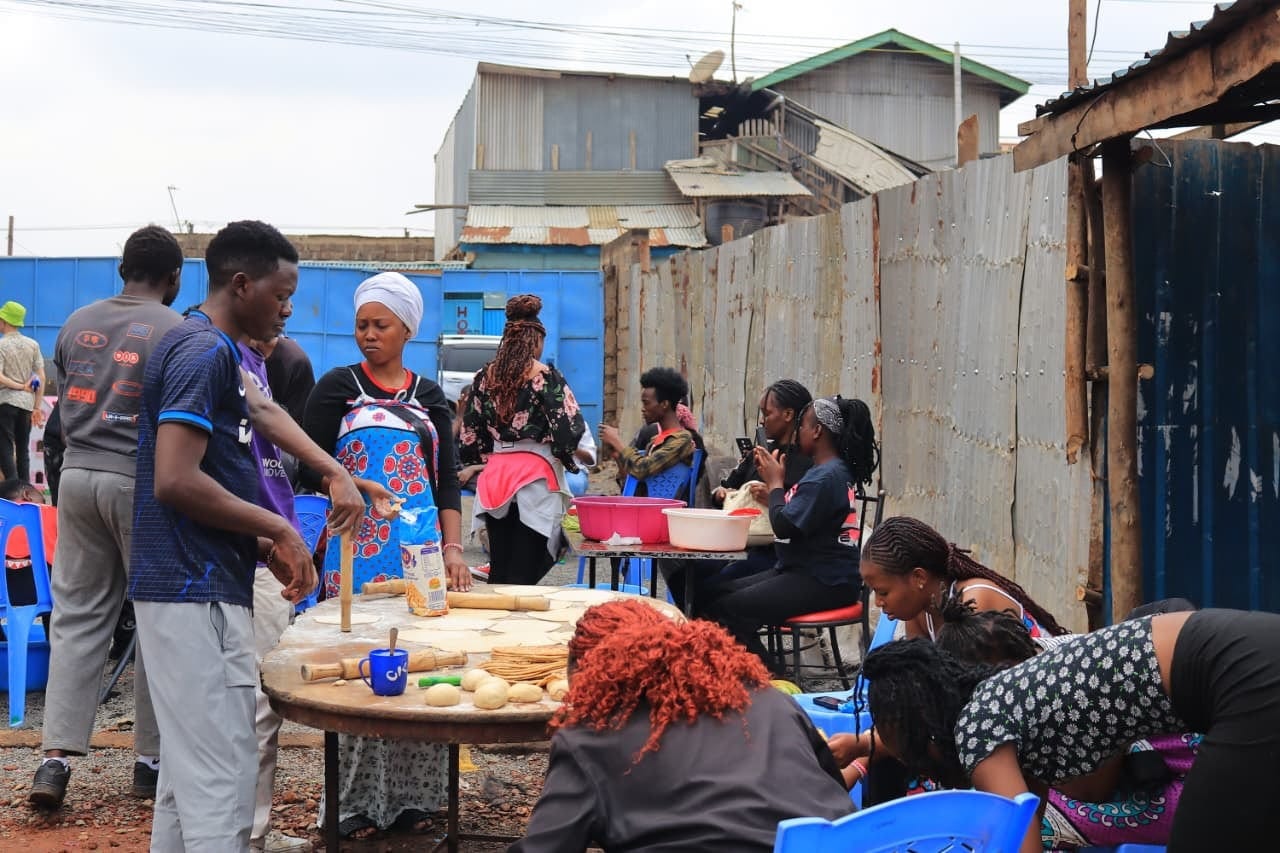 The community gathered for a shared meal