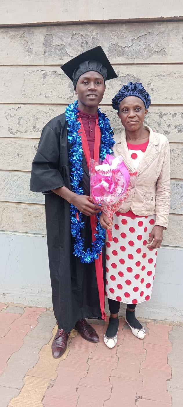 Samuel Ndungu at his graduation with his mother, an alumnus of The Grace Community Centre